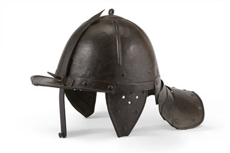 Taschetto o elmo a gambero del secolo XVII. Coppo in un sol pezzo, visiera a be