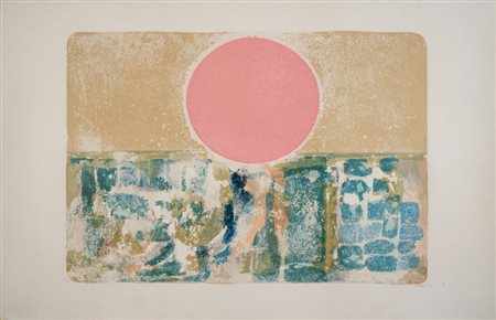 BRUNO SAETTI (Bologna 1902 - 1984) "Sole rosa", 1974. Litografia ad affresco...