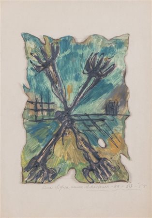 ANDREA RACCAGNI (Imola 1921- 2005) "Due figure umane", primi anni '50. Olio e...