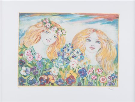 FELICITA FRAI (Praga 1909 - Milano 2010) "Fra i fiori", 1990. Litografia a...