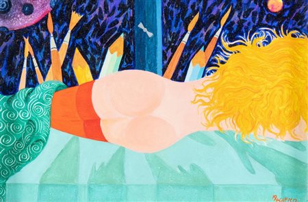 LUIGI PACIFICO (Bari 1955) "Nudo alla finestra". Olio su tela. Cm 20x30....