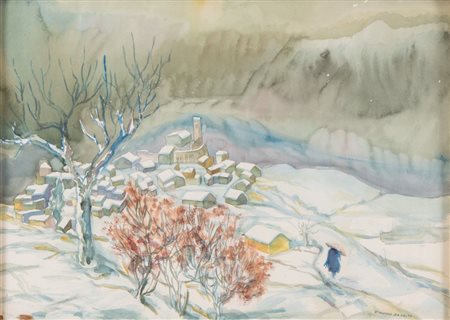 CARLO D'ALOISIO DA VASTO (Vasto 1892 - Roma 1971) "Prima neve". Acquerello su...