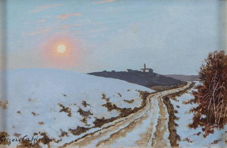 GREGORIO CALVI DI BERGOLO (1904 - 1994) "Paesaggio", 1973. Olio su cartone....