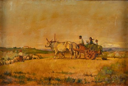 M. BALDASSINI (XX secolo) "Campagna senese - Omaggio a Gioli", 1939. Olio su...