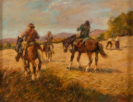 Pittore anonimo del XX secolo. "Butteri". Olio su tela. Cm 35x45. Opera...