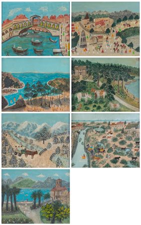 MASAIN (XX secolo) Lotto composto da sette oli su tela. Tutte le opere sono...