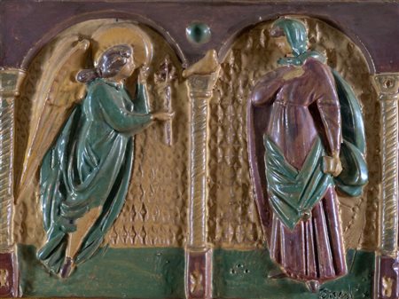 Artista anonimo del XX secolo. "Annunciazione". Bassorilievo in ceramica...