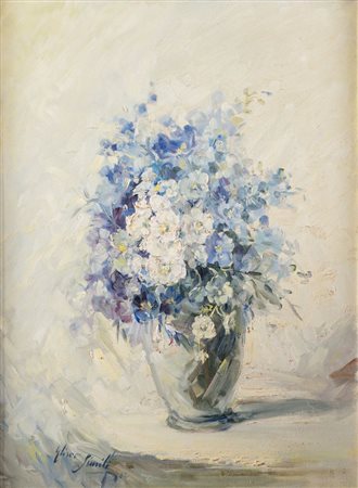 ELISEO SIMILI (1902 - 1983) "Vaso di fiori", 1962. Olio su tela. Cm 60x80....