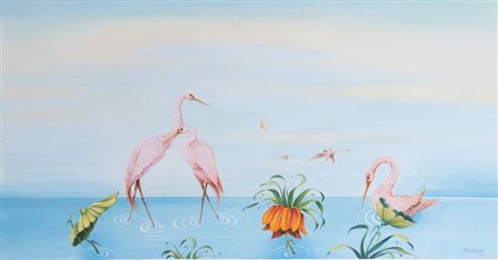 RAMANA (XX secolo) "Senza titolo". Olio su tela. Cm 70x135. Opera firmata in...