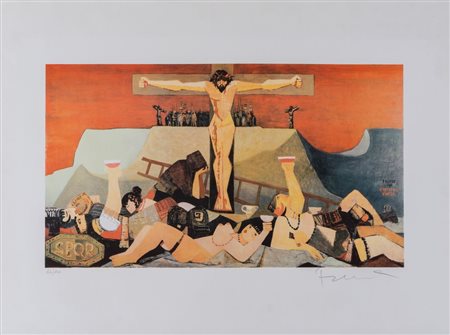 SALVATORE FIUME (Comiso 1915 - Milano 1997) "Crocifissione", 1986. Litografia...