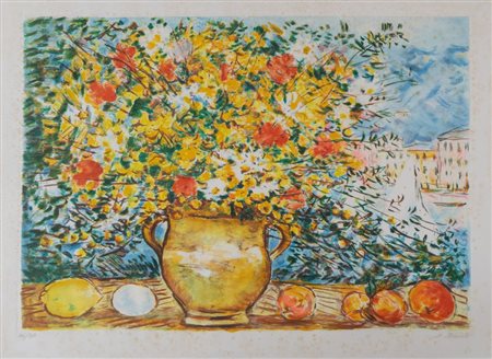 MICHELE CASCELLA (Ortona 1892 - Milano 1989) "Natura morta". Litografia a...