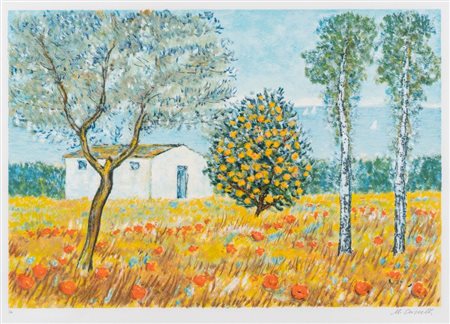 MICHELE CASCELLA (Ortona 1892 - Milano 1989) "Paesaggio". Litografia a colori...