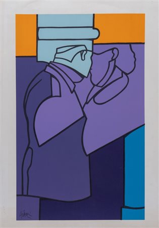 VALERIO ADAMI (Bologna 1935) “Senza titolo”. Litografia a colori su carta....