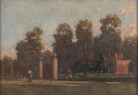 GIULIO FIORI (Bologna 1909 - 1991) "L'entrata della villa", anni '60. Olio su...