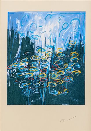 MARIO SCHIFANO (Homs 1934 - Roma 1998) "Gigli d'acqua". Serigrafia a colori....