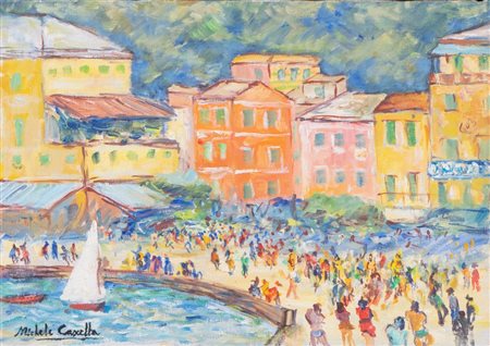 MICHELE CASCELLA (Ortona 1892 - Milano 1989) "Portofino". Olio su tela. Cm...