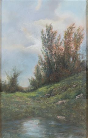 CORIOLANO VIGHI (Firenze 1846 - Bologna 1905), "Paesaggio". Tecnica mista su...