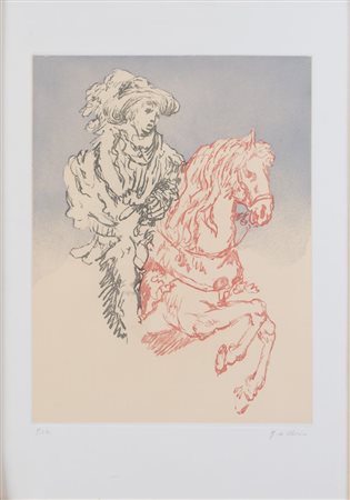 GIORGIO DE CHIRICO (Volo 1888 - Roma 1978) "Paggio a cavallo", 1972. Vernice...