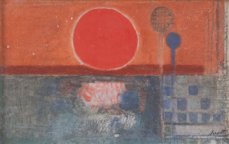 BRUNO SAETTI (Bologna 1902 - 1984) "Paesaggio col sole", 1973. Affresco su...