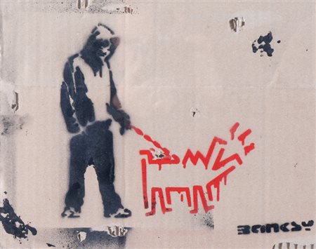 BANKSY (Bristol 1974) "Dismaland", 2015. Spray su cartone. Cm 25,7x32,5....