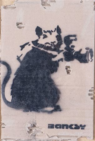 BANKSY (Bristol 1974) "Dismaland", 2015. Spray su cartone. Cm 29,2x19,3....