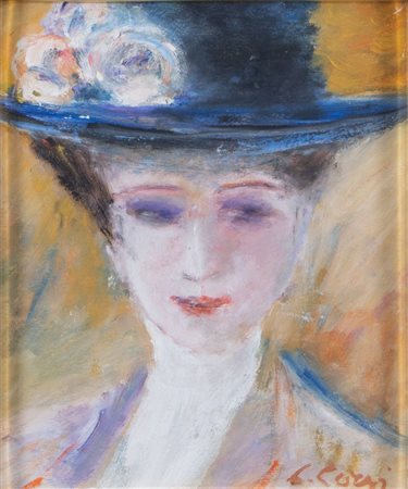 CARLO CORSI (Nizza 1879 - Bologna 1966) "Ritratto femminile". Olio su tavola....
