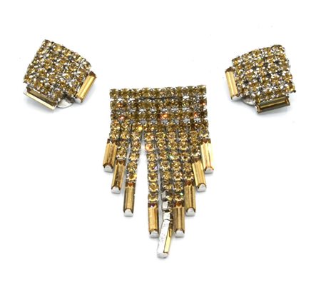 ORECCHINI A CLIP E SPILLA EMILIO SCHUBERTH in metallo cromato con piccolo...