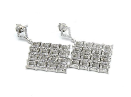 ORECCHINI PENDENTI A MOTIVO GEOMETRICO in argento 925 decorato con pave' di...