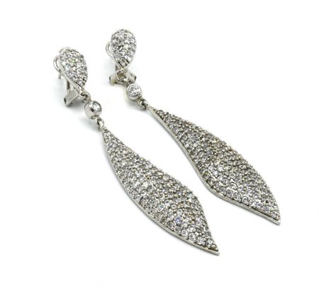 ORECCHINI PENDENTI A FOGLIA in argento 925 decorati con zirconi, chiusura a...