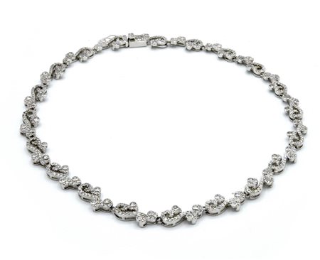 COLLANA GIROCOLLO CON MOTIVI A VOLUTE in argento 925 decorate da pave' di...