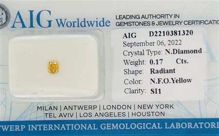DIAMANTE 0,17 CT FANCY GIALLO ARANCIATO PUREZZA SI1 - TAGLIO RADIANTE -...