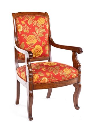 Poltrona in ciliegio, XIX secolo imbottita e rivestita in tessuto rosso a...