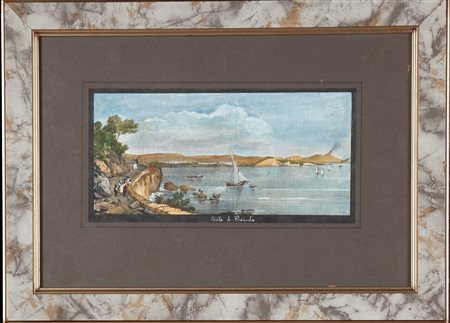 Pittore del XX secolo, delineato acquerellato , Isola di Procida applicato su...