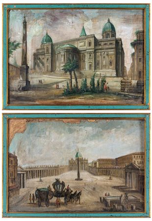 Pittore del XIX secolo tecnica mista su carta applicata su cartone a)...