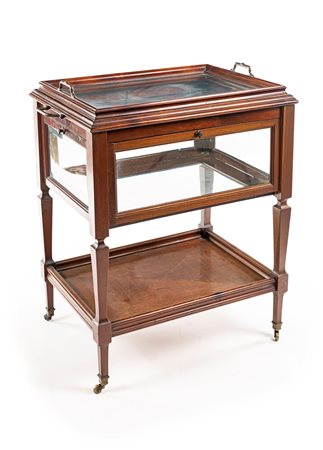 Vetrina-carrello in mogano e vetro, XIX secolo con anta superiore, facciate...