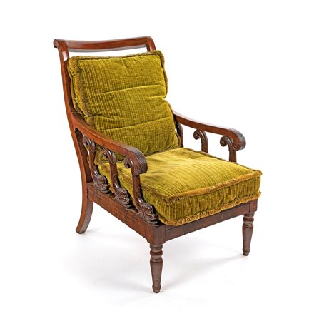Poltrona da riposo in mogano, prima metà del XIX secolo con schienale a...