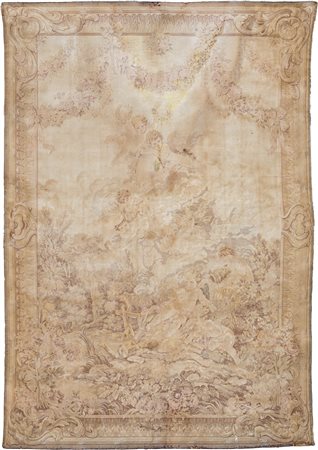 Arazzo meccanico monocromo raffigurante trionfo di amorini, cm 193x133