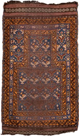 Tappeto Baluchistan da preghiera nei toni del giallo, bruno e azzurro con...