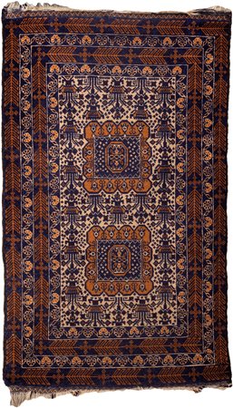 Tappeto Baluchistan fondo chiaro annodato a mano con due medaglioni squadrati...