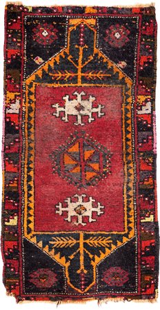 Piccola preghiera a doppia nicchia, Anatolia fondo rosso su campo nero,...