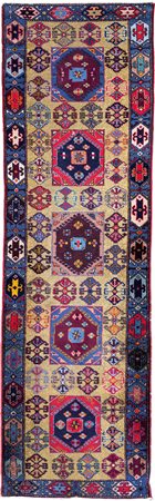 Corsia persiano Ardebil fondo senape con disegno geometrico in toni vivaci,...