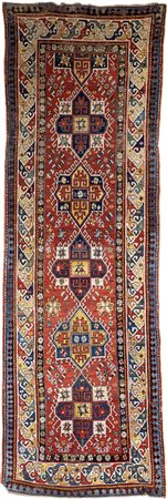 Guida fondo rosso, Caucaso, vecchia manifattura Lievi difetti, cm 128x387