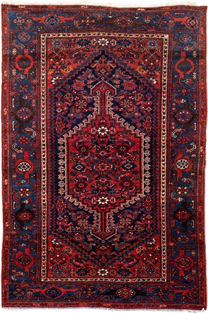 Tappeto persiano Zanjan fondo rosso con esagono centrale cuspidato su fondo...