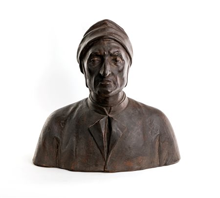 Busto di Dante Alighieri, XIX secolo, terracotta patinata ad imitazione del...