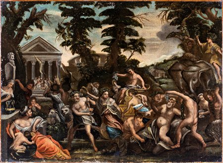 Pittore romano del XVII secolo Baccanale olio su tela, cm 104 x 76 senza cornice