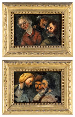 Scuola Lombarda del XVII secolo Coppia di tele con figure a mezzo busto olio...