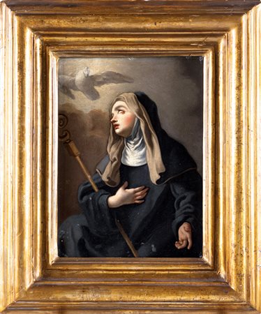 Pittore Romano del XVIII secolo Santa Scolastica olio su rame, cm 19x23 - in...
