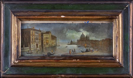 Scuola veneta del XVIII secolo Veduta di Venezia Olio su tela, cm 11x27 - in...