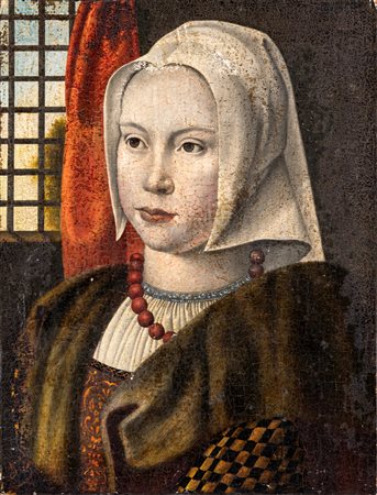 Scuola olandese del XVIII secolo Ritratto di dama olio su tavola, cm 38x30 s.c.