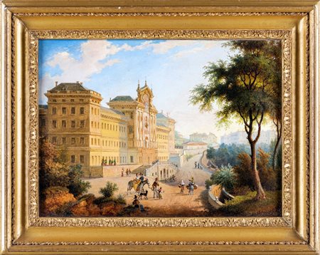 Scuola genovese del XVIII secolo Albergo dei poveri a Genova Olio su tela, cm...